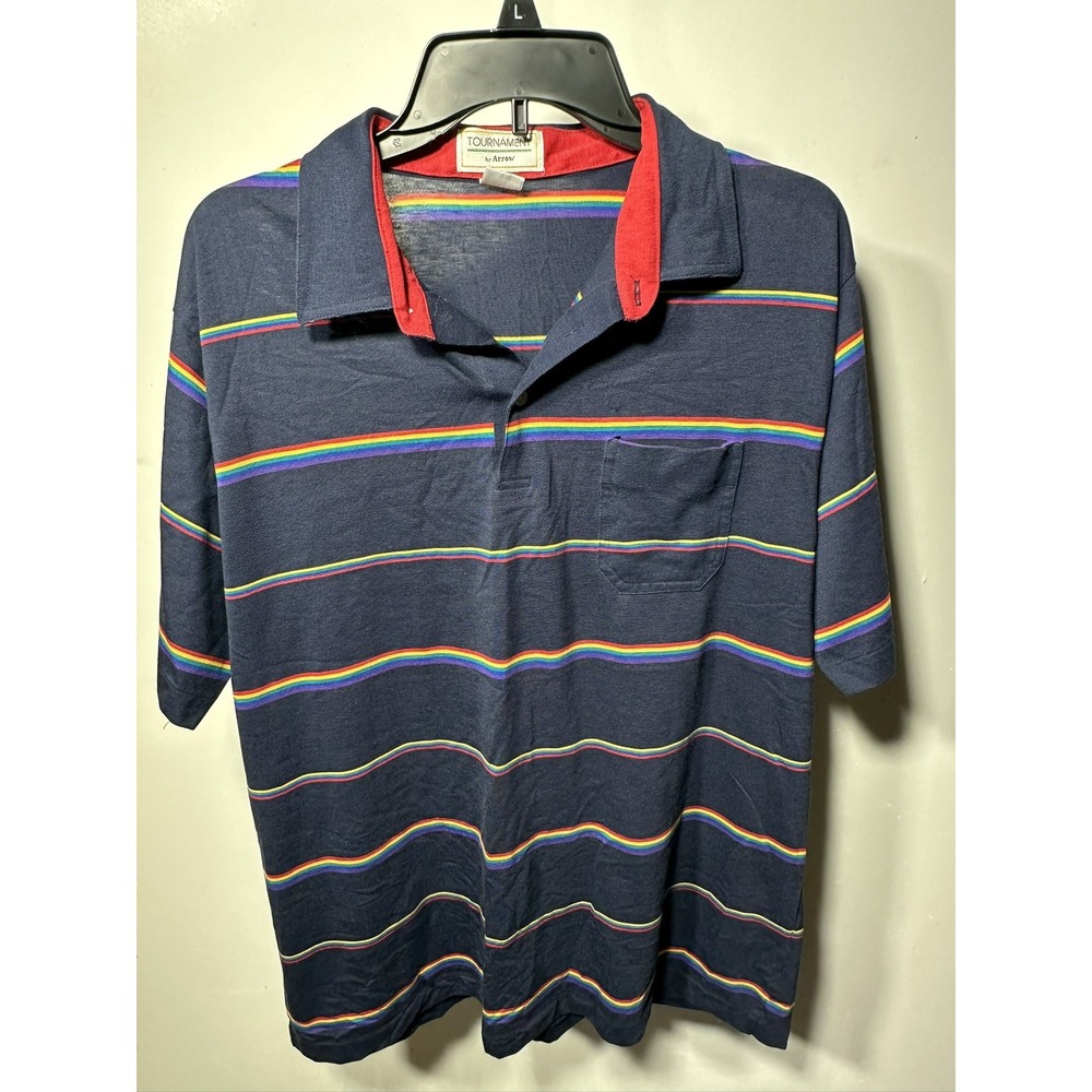 Tournament By Arrow Vintage Men's short sleeve Polo Shirt size XL Stripes